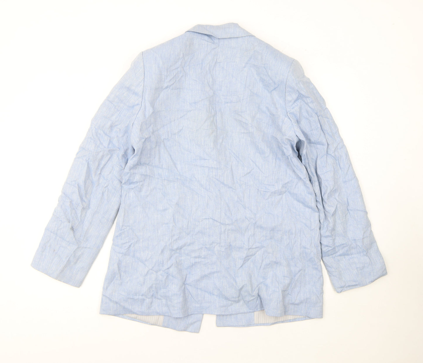 Next Women Blue Linen Blend Herringbone Blazer UK 12 Regular Fit