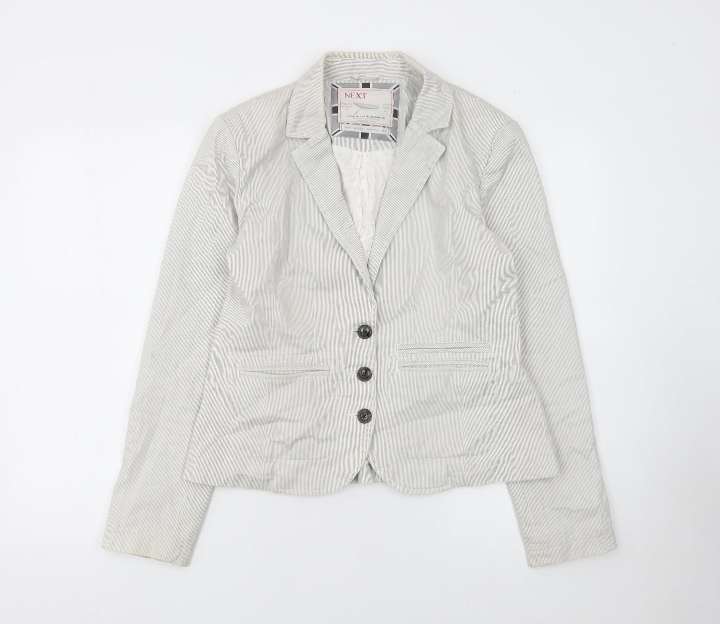 Next Women Beige Striped Cotton Blazer Size 14 Regular Fit Jacket