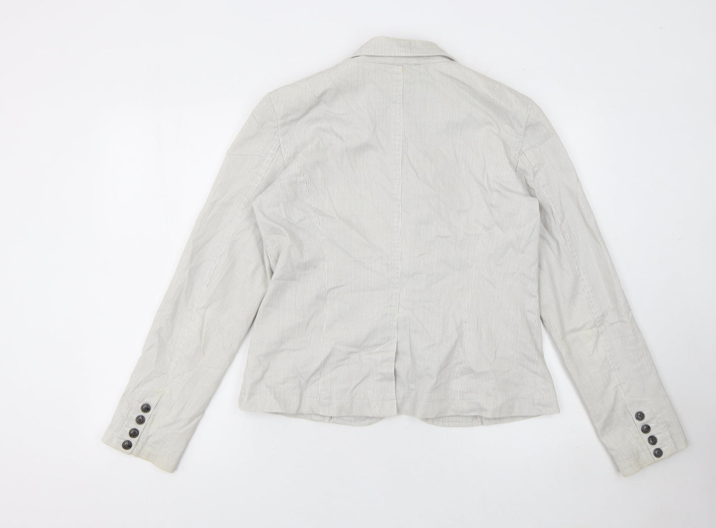 Next Women Beige Striped Cotton Blazer Size 14 Regular Fit Jacket