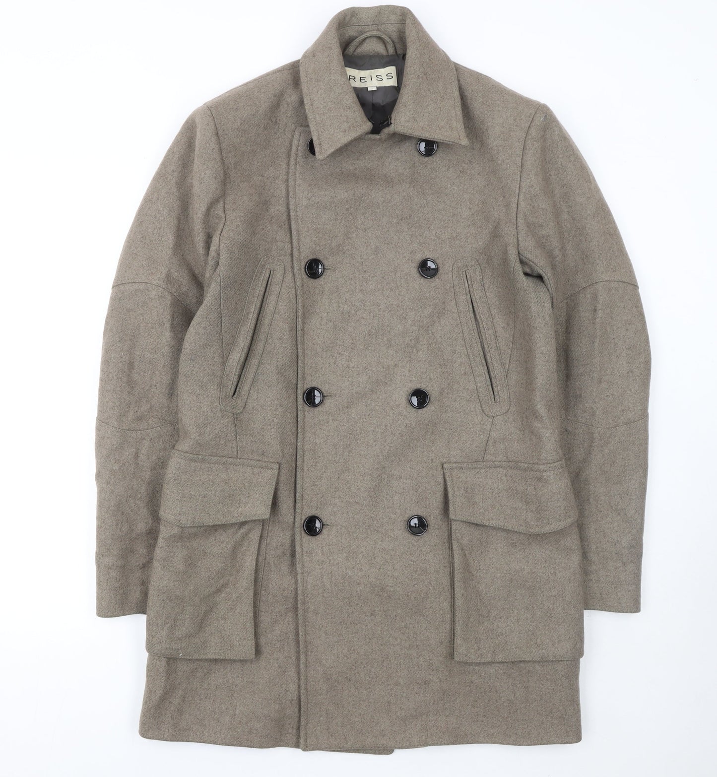 Reiss Women's Beige Wool Pea Coat Size S Classic Mid-Length