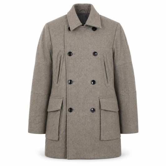Reiss Women's Beige Wool Pea Coat Size S Classic Mid-Length