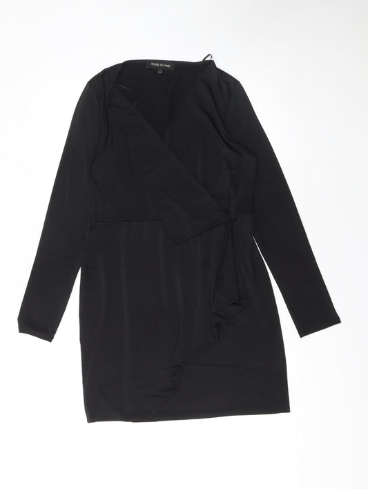 River Island Women’s Black Wrap Knee Length Dress Size 14