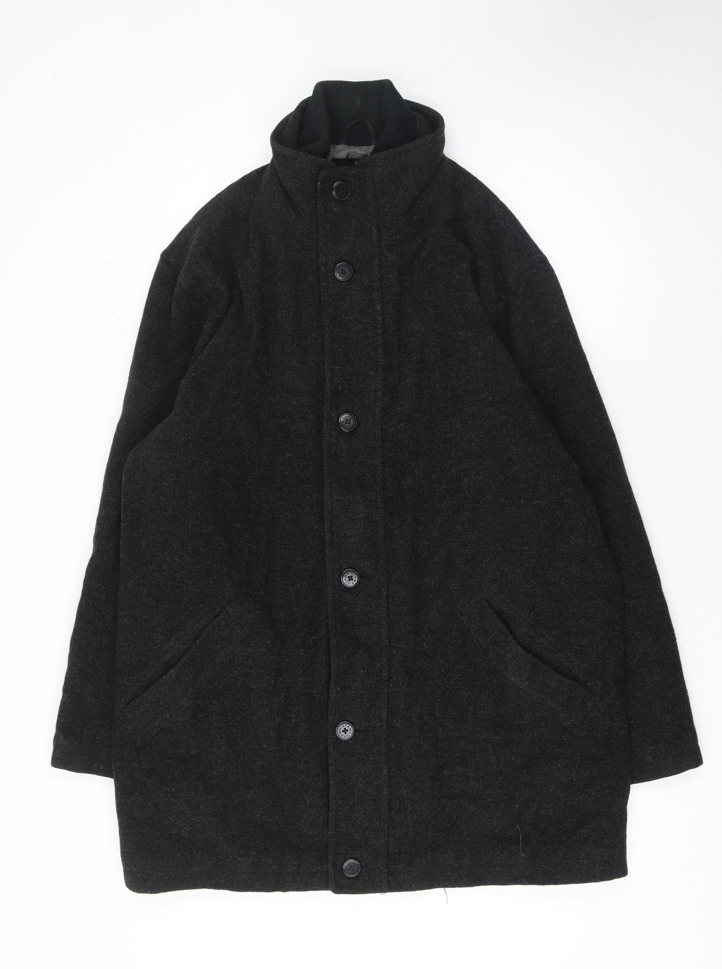 Stamp Collection Men's Black Wool Blend Mid-Length Overcoat M