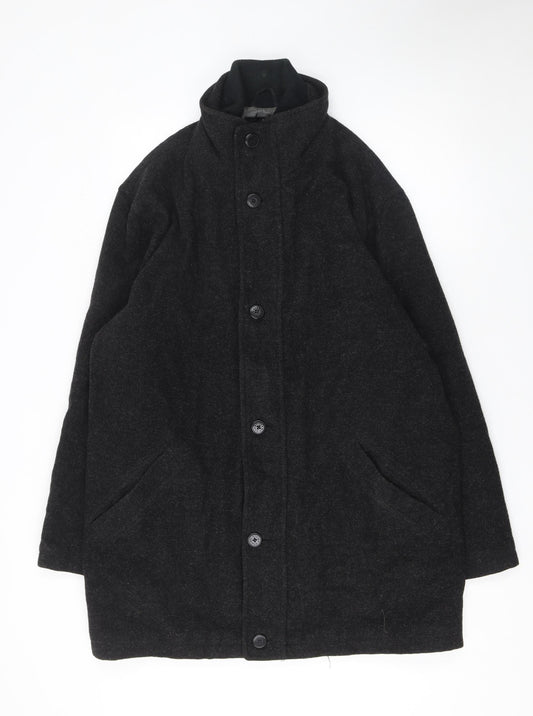Stamp Collection Men's Black Wool Blend Mid-Length Overcoat M