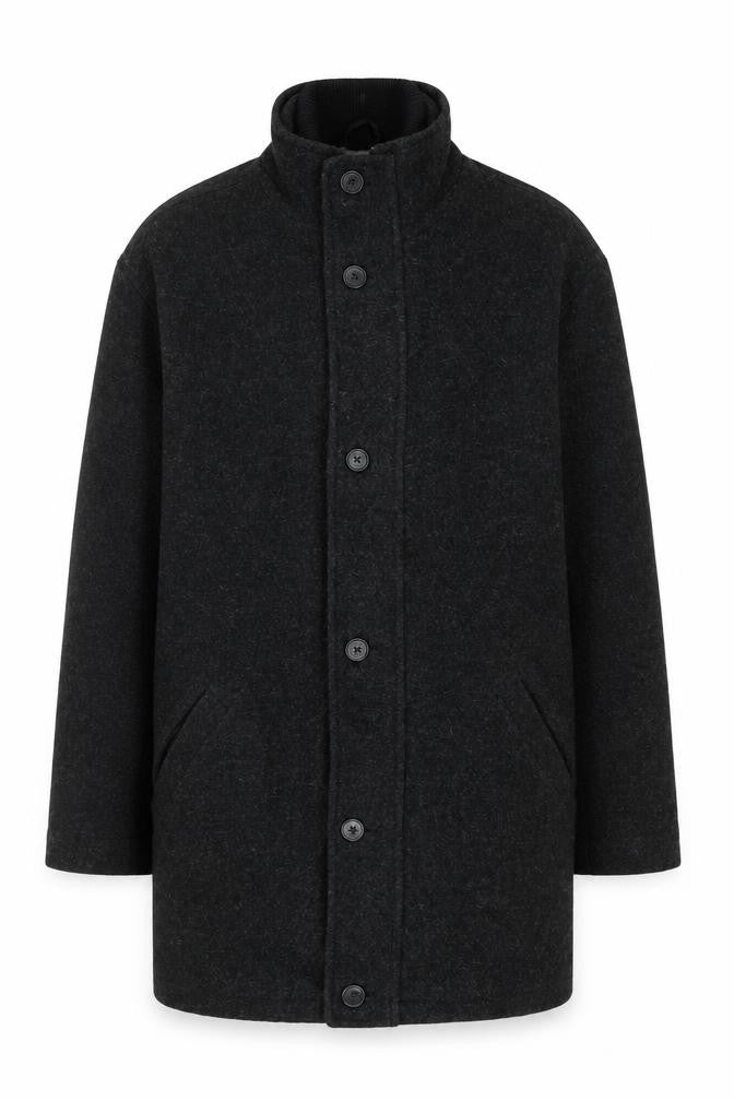 Stamp Collection Men's Black Wool Blend Mid-Length Overcoat M