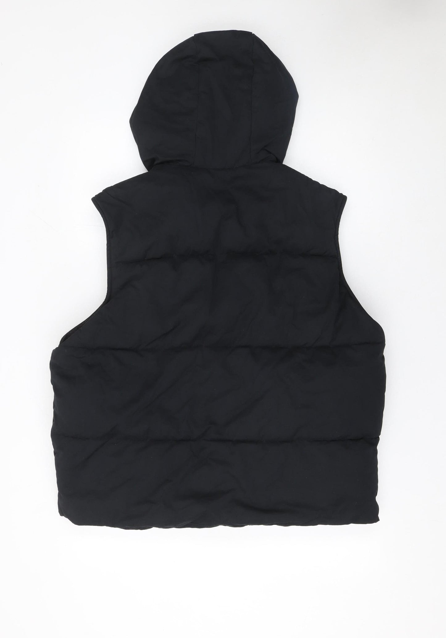 Zara Women Black Hooded Puffer Waistcoat Lined Zip Vest Size L