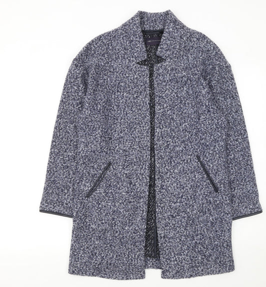 Marks and Spencer Women Blue Petite Size 8 Collared Knit Cardigan
