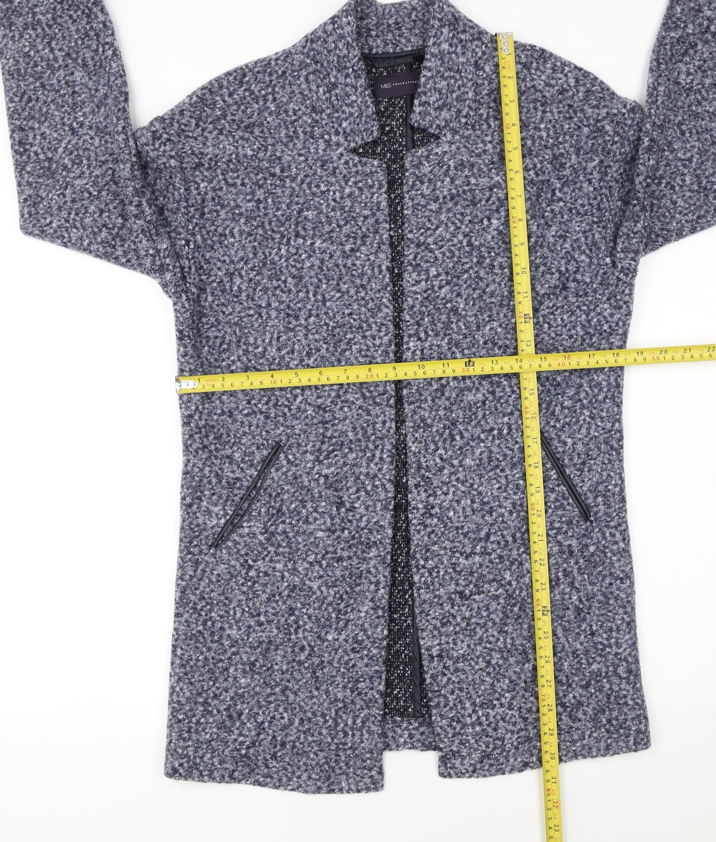 Marks and Spencer Women Blue Petite Size 8 Collared Knit Cardigan