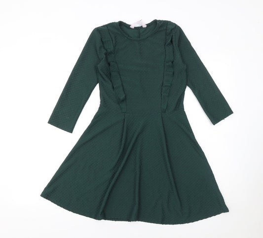 Olivia Stelly Petites Green Fit & Flare Dress UK 8 Women’s Round Neck 3/4 Sleeve