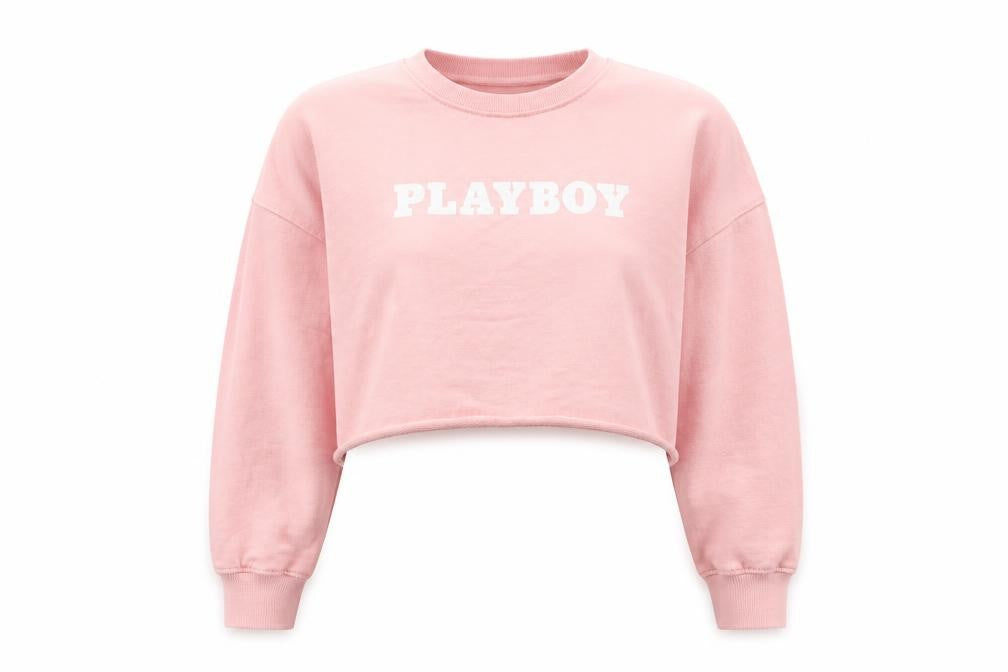 Playboy x Missguided Pink Cropped Pullover Sweatshirt Women Size 12