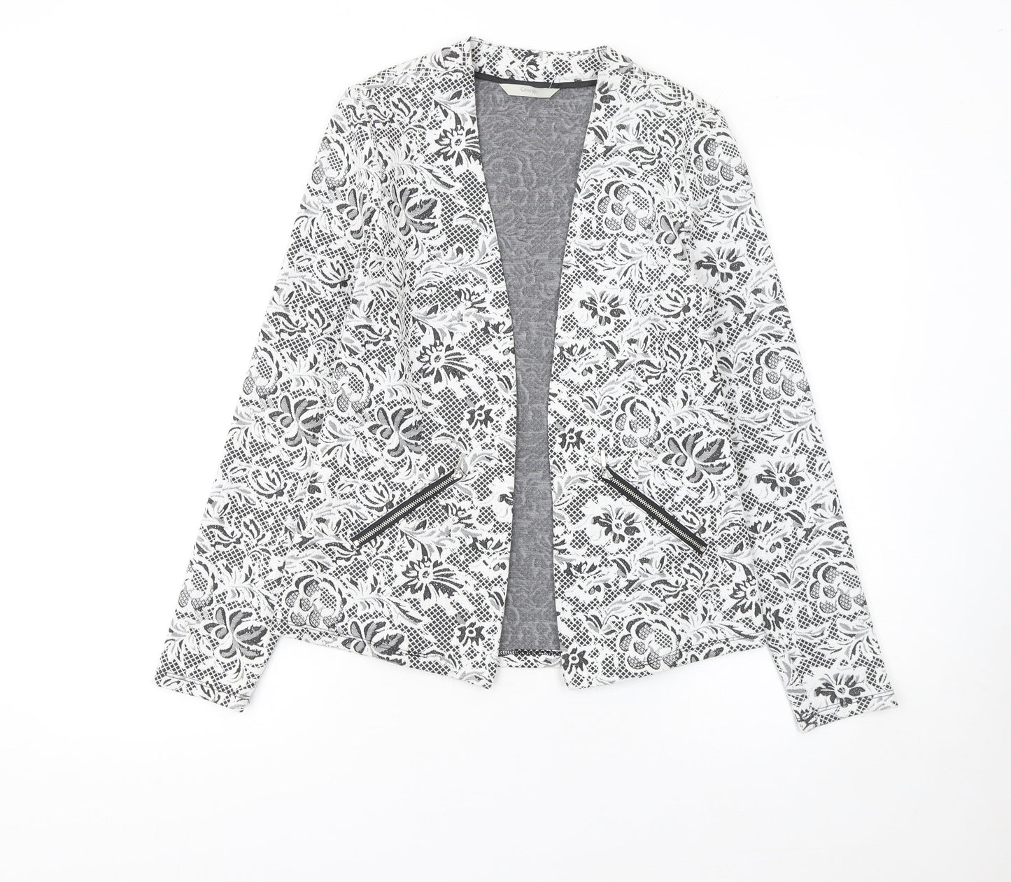 George Women Black & White Floral Blazer Size 10 Regular Soft Stretch Jacket