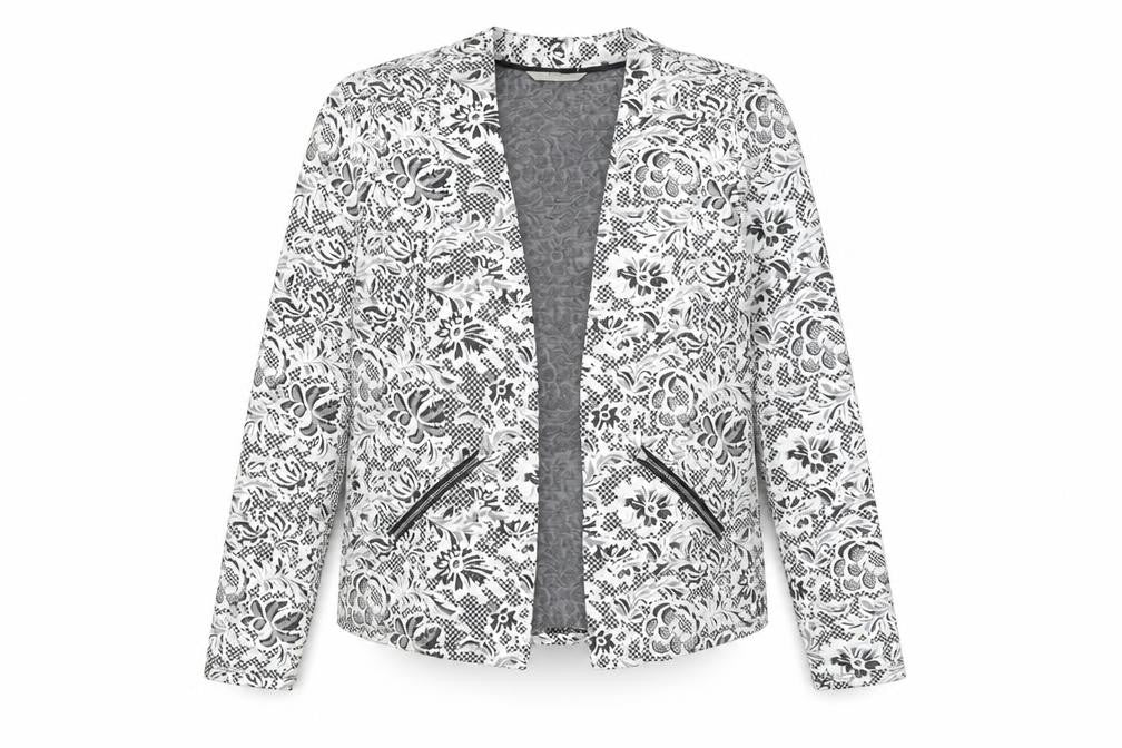 George Women Black & White Floral Blazer Size 10 Regular Soft Stretch Jacket