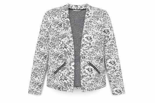 George Women Black & White Floral Blazer Size 10 Regular Soft Stretch Jacket