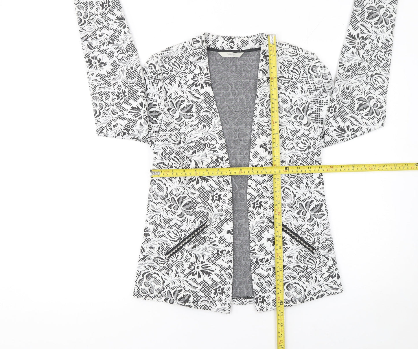 George Women Black & White Floral Blazer Size 10 Regular Soft Stretch Jacket