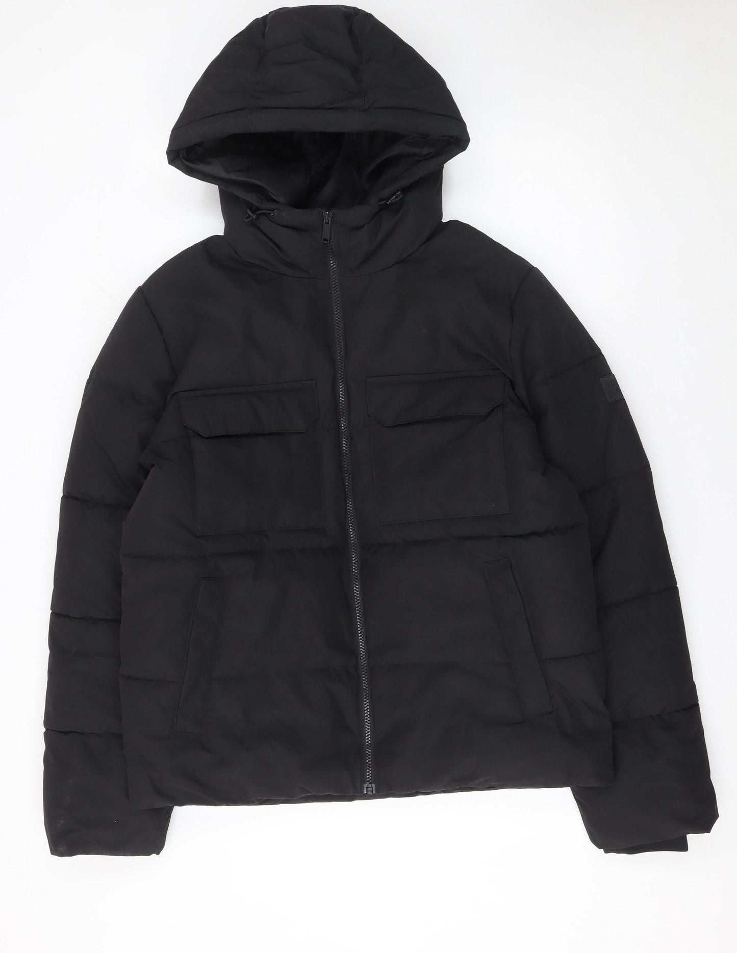 ONLY & SONS Men's Black Puffer Jacket Size M Hooded Polyester Winter Coat