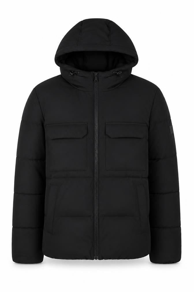 ONLY & SONS Men's Black Puffer Jacket Size M Hooded Polyester Winter Coat