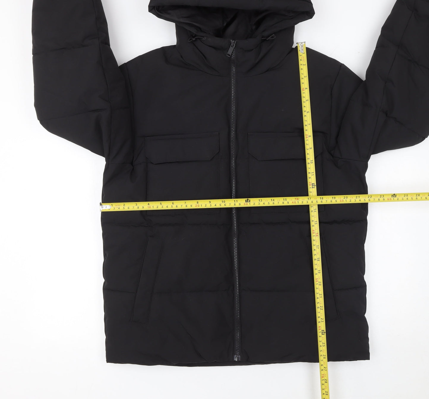 ONLY & SONS Men's Black Puffer Jacket Size M Hooded Polyester Winter Coat