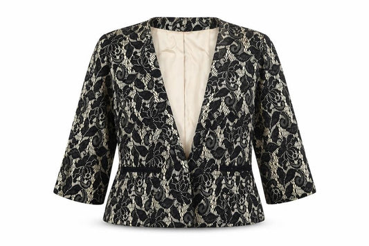 Viyella Women’s Black Floral Lace Satin Blazer Size 14 Elegant Formal Jacket
