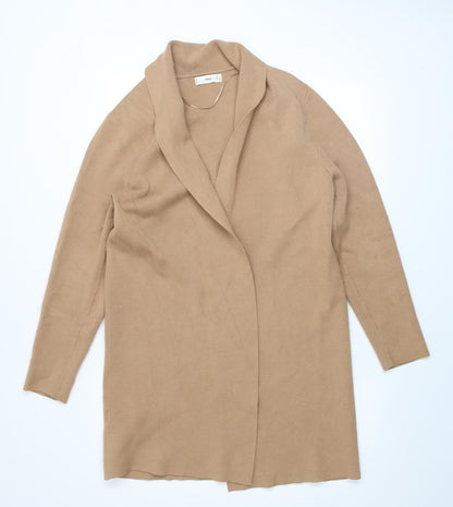 Mango Mens Beige S Collared Knit Long Sleeve Cardigan