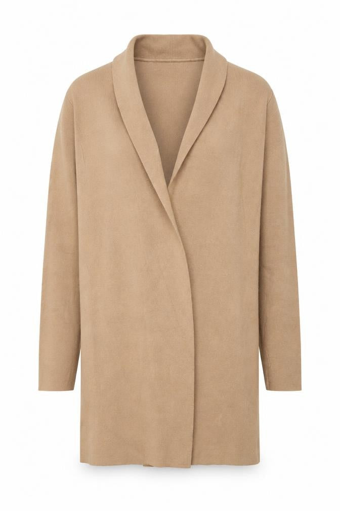 MNG Unisex Beige S Collared Knit Long Sleeve Cardigan