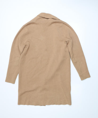Mango Mens Beige S Collared Knit Long Sleeve Cardigan