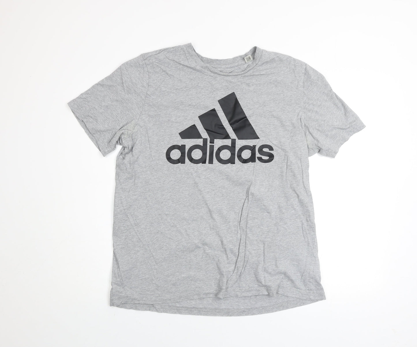 Adidas Men's Grey Cotton Logo Short Sleeve Sports T-Shirt L