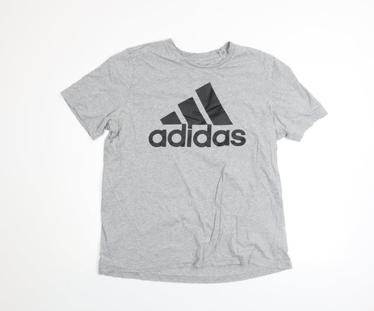 Adidas Men's Grey Cotton Logo Short Sleeve Sports T-Shirt L
