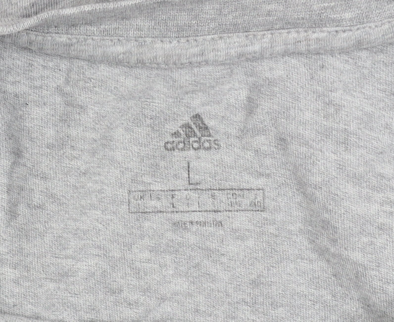 Adidas Men's Grey Cotton Logo Short Sleeve Sports T-Shirt L