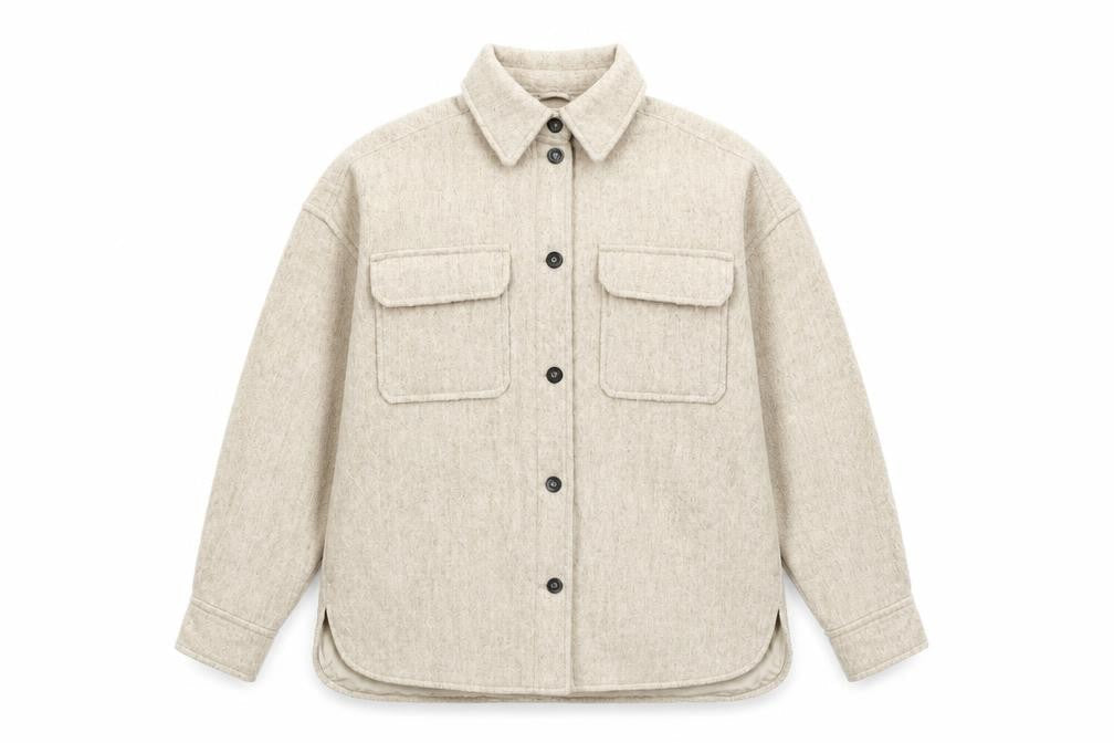 H&M Men's Beige Wool Blend Button Jacket L Casual Mid-Length