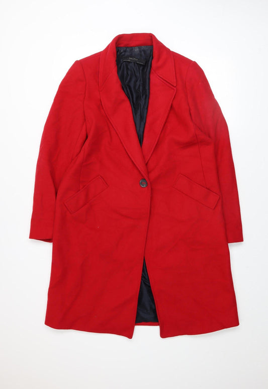 Zara Basic Women's Red Long Overcoat Size 12 Classic Lined