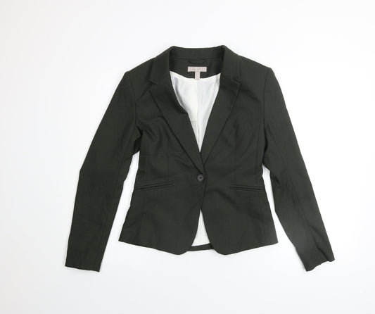 H&M Women’s Black Single-Breasted Blazer UK 8 Classic Fit Jacket