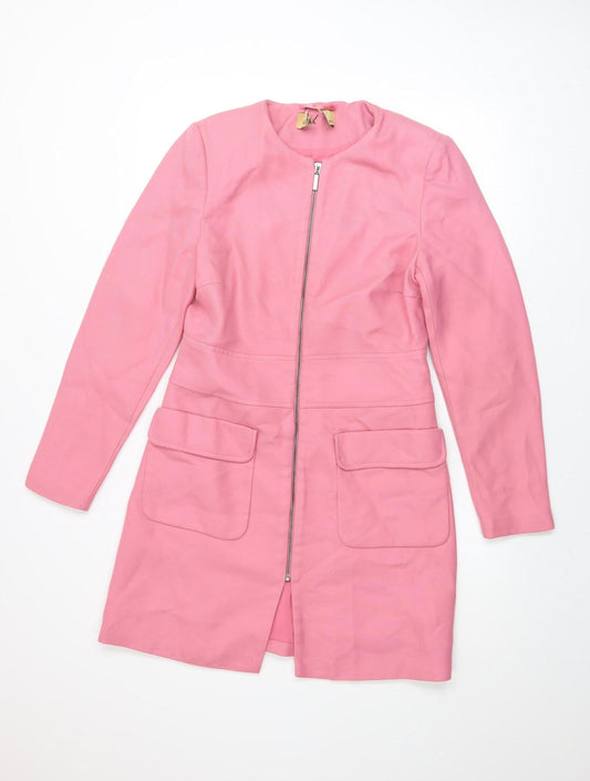 Marks and Spencer Women Pink Long Zip Coat Size 10 Classic Style