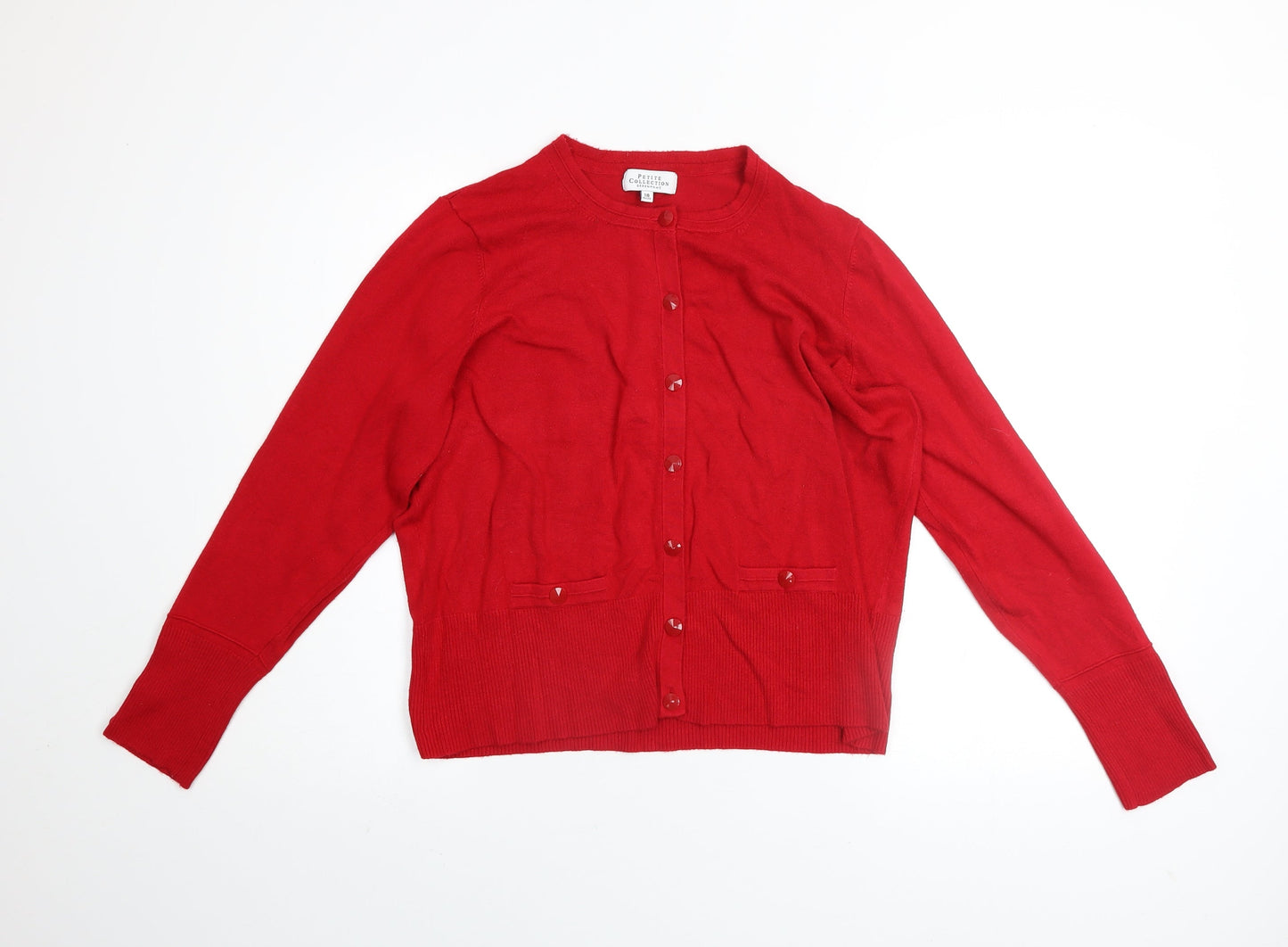 Debenhams Petite Red Cardigan Womens Size 18 Crew Neck Knitwear