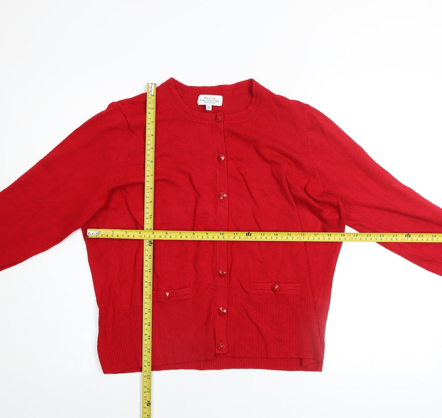 Debenhams Petite Red Cardigan Womens Size 18 Crew Neck Knitwear