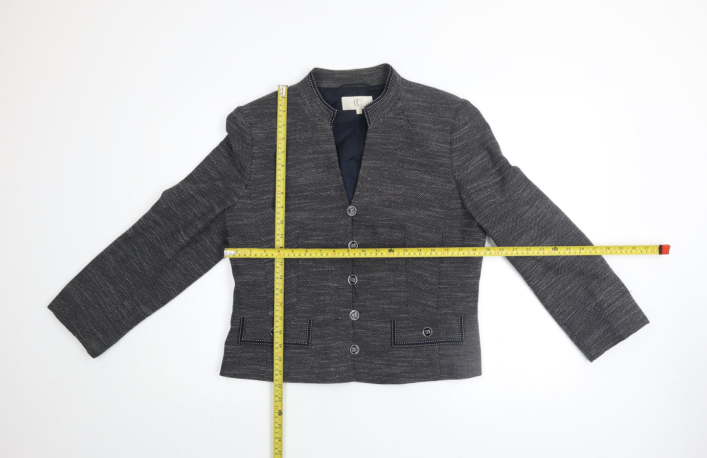 CC Women's Grey Tweed Blazer Size 14 Classic Lined Jacket