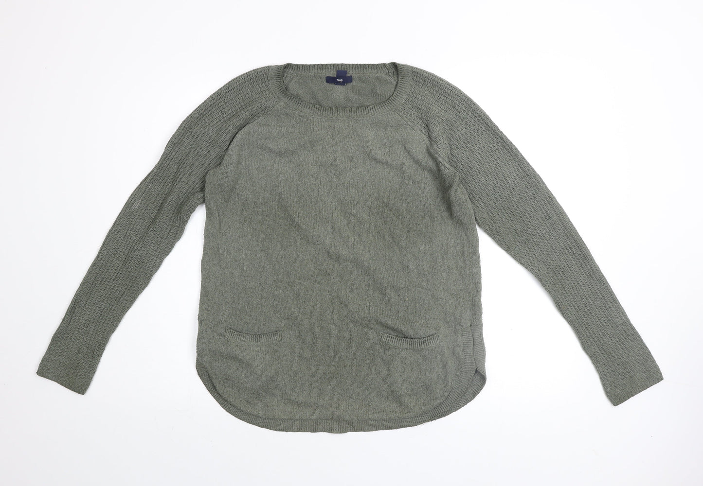 Gap Women's Green Crew Neck Long Sleeve Cotton Knit Jumper Size M