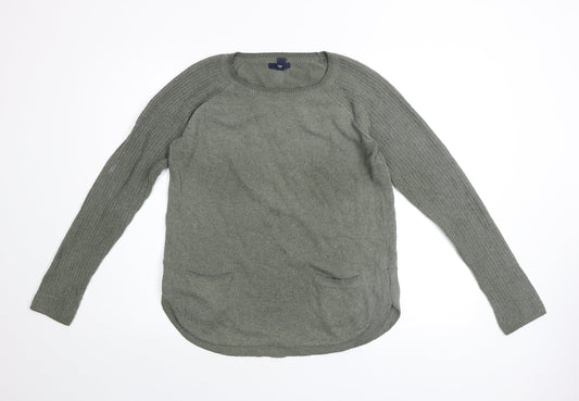 Gap Women's Green Crew Neck Long Sleeve Cotton Knit Jumper Size M