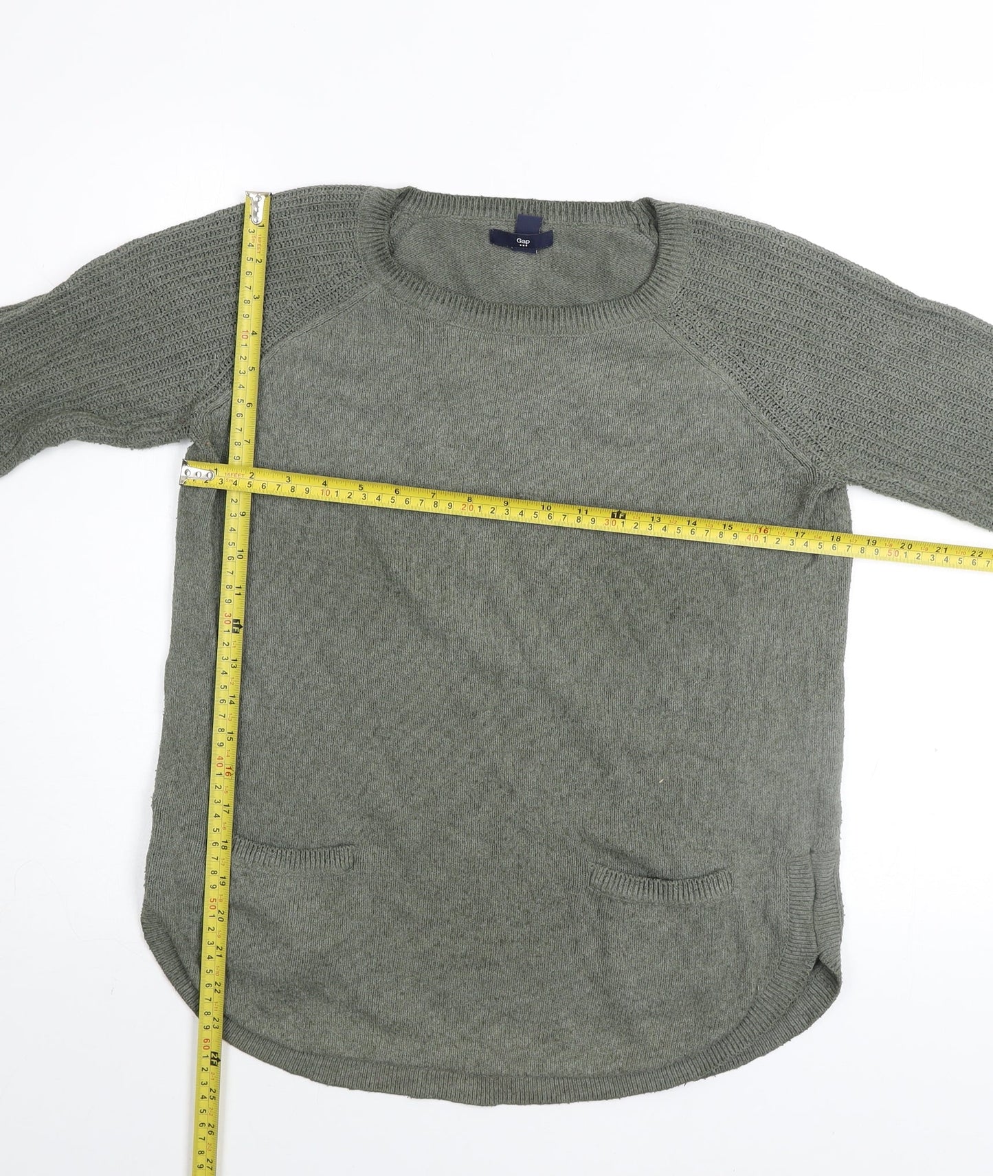 Gap Women's Green Crew Neck Long Sleeve Cotton Knit Jumper Size M