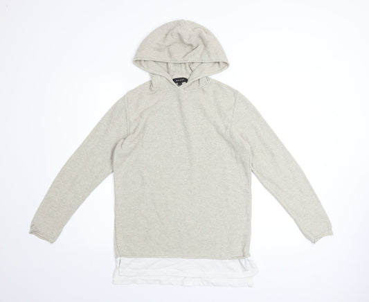 River Island Men Beige Knit Pullover Hoodie Size S Regular Fit