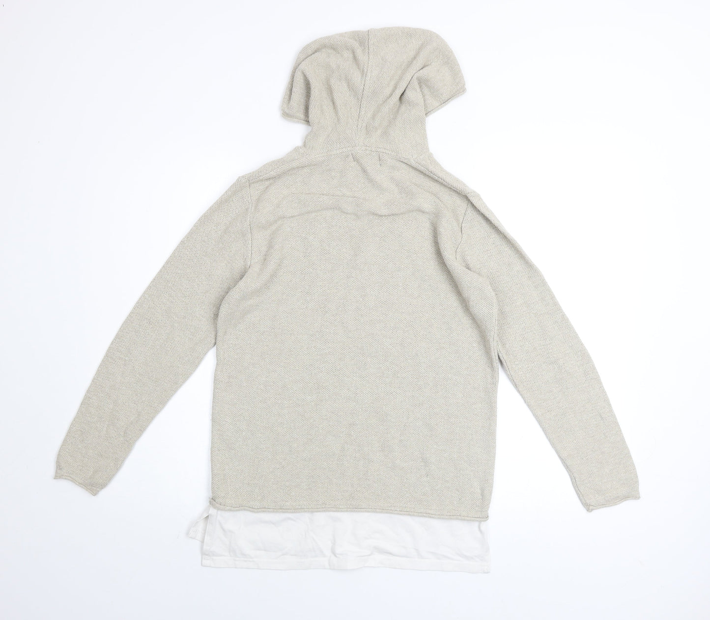 River Island Men Beige Knit Pullover Hoodie Size S Regular Fit