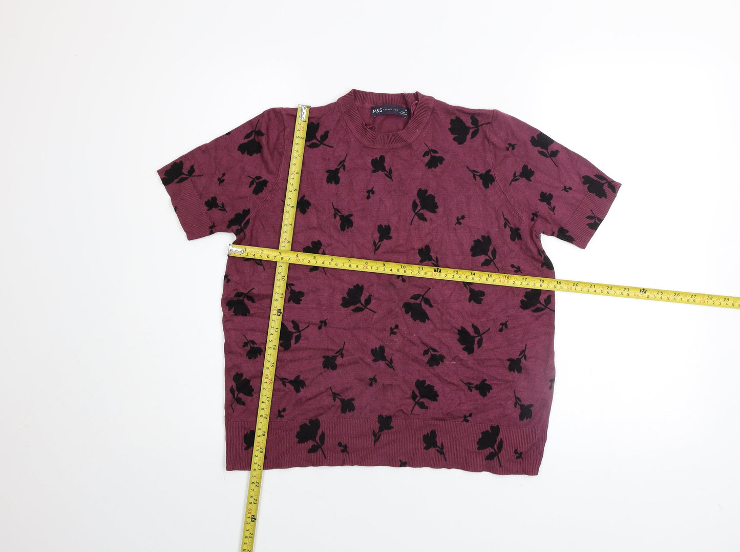 Marks and Spencer Women's Purple Floral Knit T-Shirt Size 14