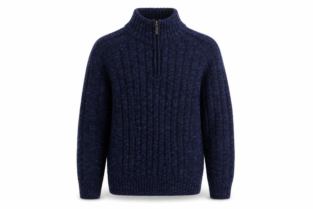 Matalan Men’s Blue 1/4 Zip High Neck Chunky Knit Jumper Size L