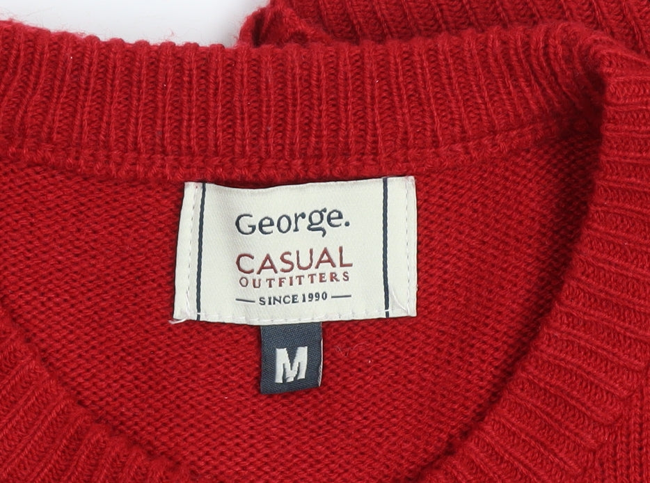 George Men's Red Reindeer Christmas Pullover Jumper Size M