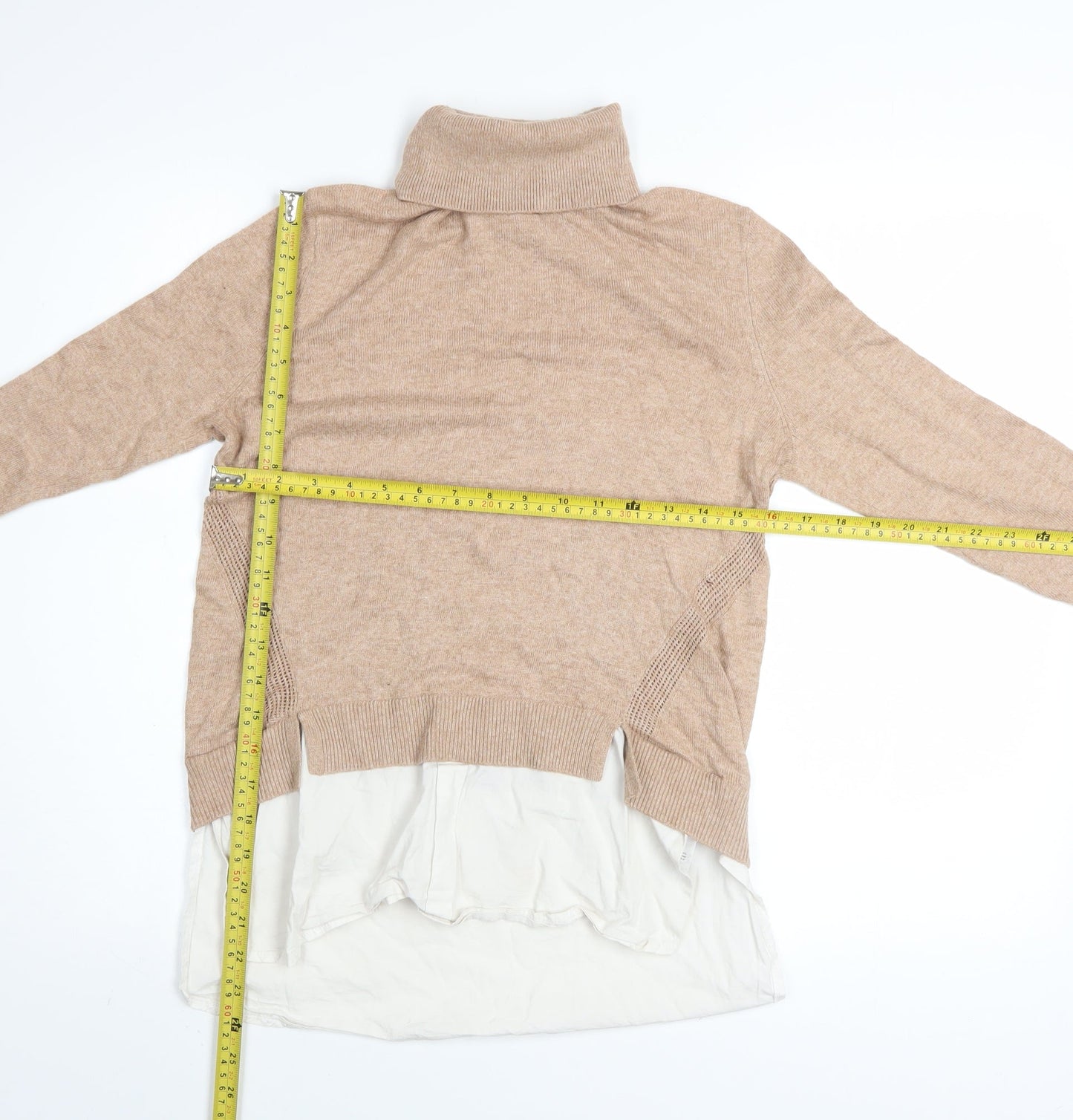 Miss Selfridge Women’s Beige Roll Neck Long Sleeve Tunic Jumper Size 10