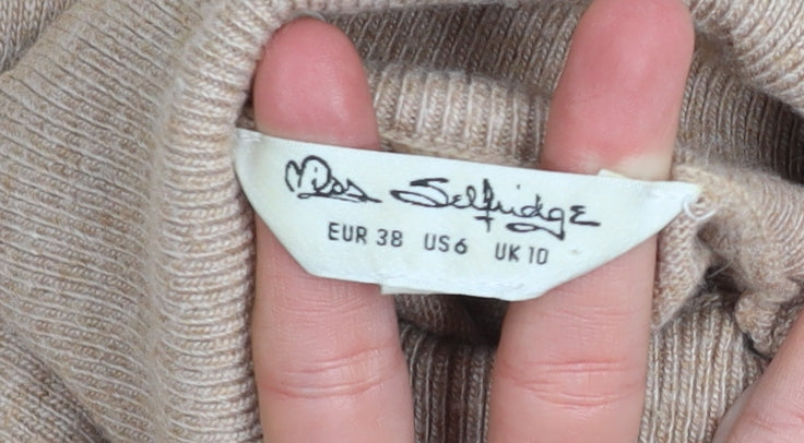 Miss Selfridge Women’s Beige Roll Neck Long Sleeve Tunic Jumper Size 10