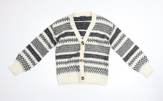 Marks and Spencer Womens Black White Fair Isle Cardigan XS