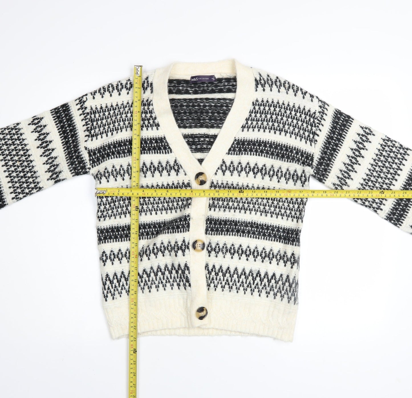 Marks and Spencer Womens Black White Fair Isle Cardigan XS