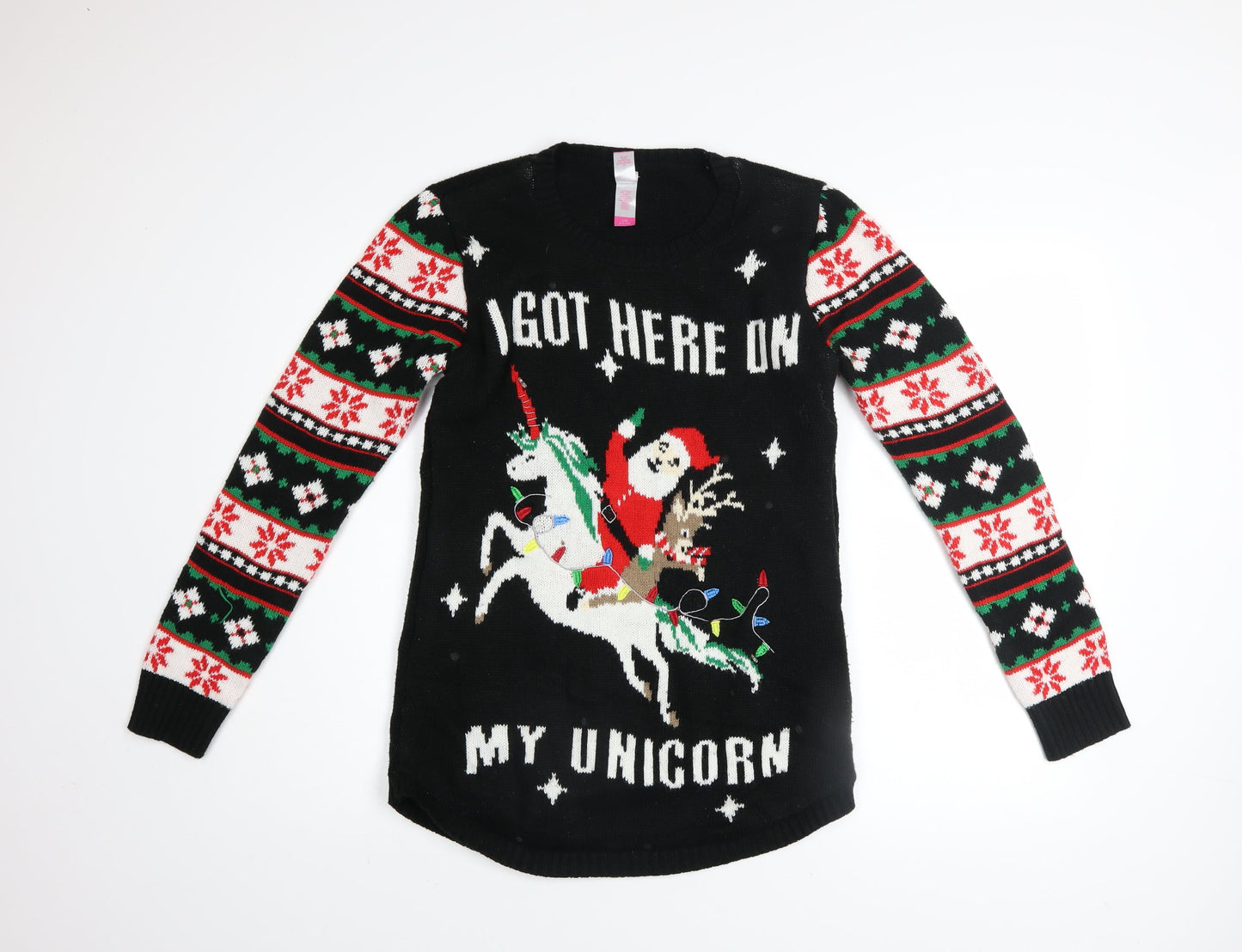 No Boundaries Girls Black Christmas Unicorn Long Sleeve Sweater Dress 11-13 Years