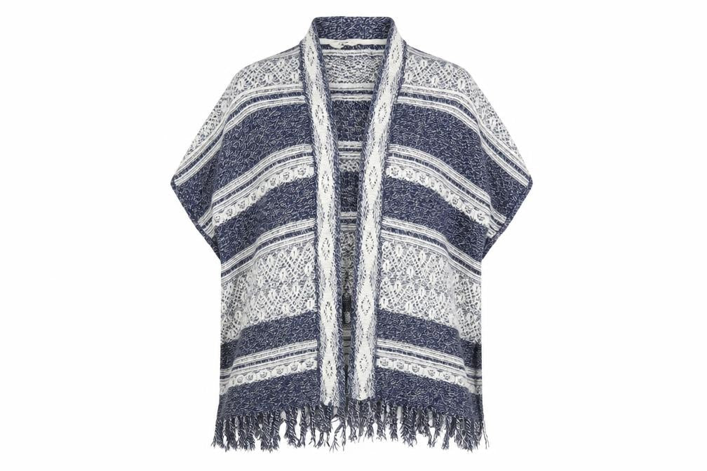 FatFace Women Blue Open-Knit Striped Cotton Cape M