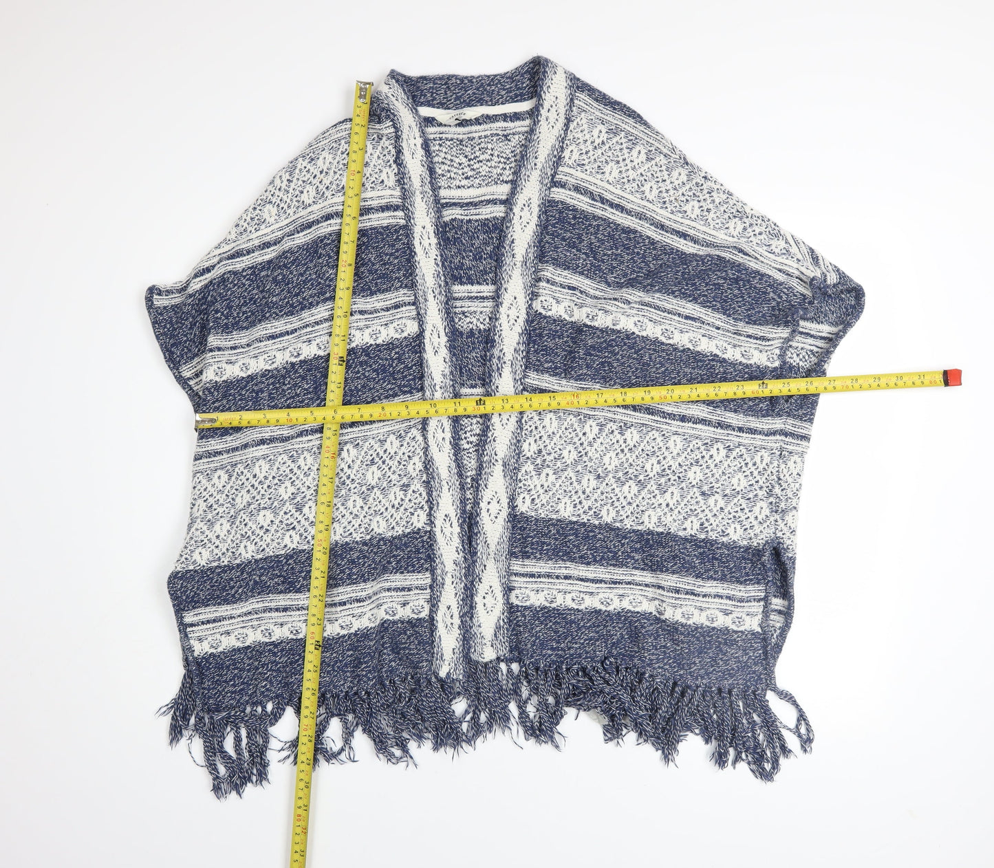 FatFace Women Blue Open-Knit Striped Cotton Cape M